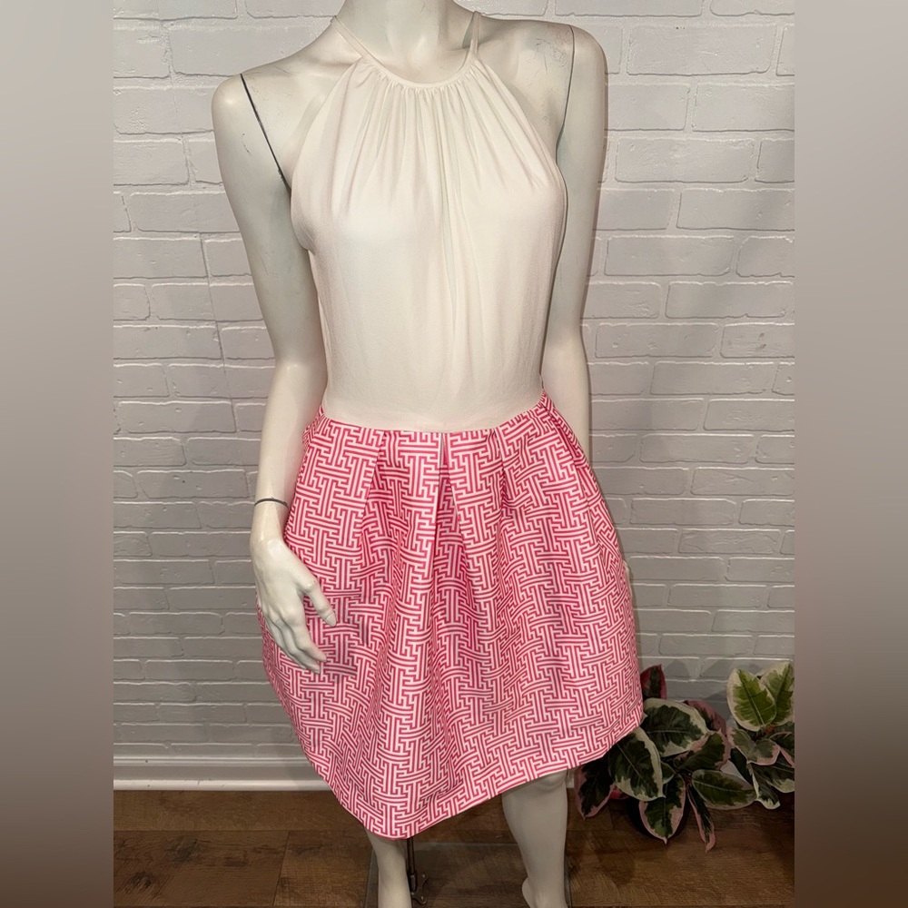 Anthropologie Hutch Ina Halter Dress Pink Circle Block Geometric Halter Dress